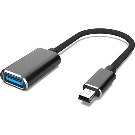 Cable mini USB OTG para cámaras digitales: adaptador USB A hembra a mini USB B macho de 5 pines, cable trenzado. (1/4)