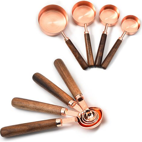 [JAMAIS UTILISÉ]Tasse à mesurer cuivrée noyer cuillère à mesurer manche en bois or rose balance de cuisson cuillère à mesurer 8 pièces cuillère à mesurer (1/4)