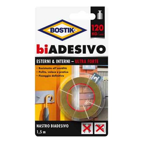 NASTRO BIADESIVO 'INTERNI & ESTERNI' BOSTIK mm 19x1,5mt - BOSTIK