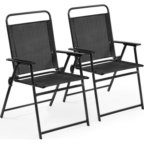 Homevive Juego de 2 Sillas de Jardín Plegable Sillas de 550g Texteline Terraza Exterior con Respaldo Ergonómico Asiento Transpirable y Reposabrazos 67 x 52,5 x 94 cm Carga 100kg Negro (1/5)
