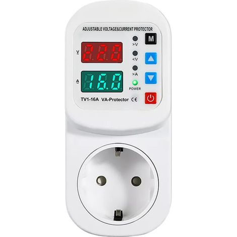 Prise protégée contre les surtensions et les surintensités, 220 V CA réglable, protection contre les surcharges de 16 A, fiche aux normes européennes. (1/4)