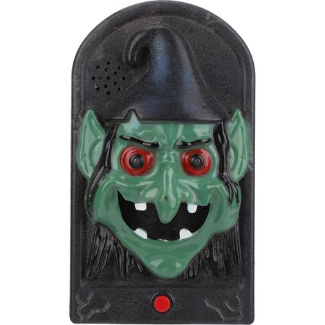 Sonnette d'horreur Halloween lumineuse et sonore pour maison hantée, bar ou escape room en forme de sorcière (1/5)