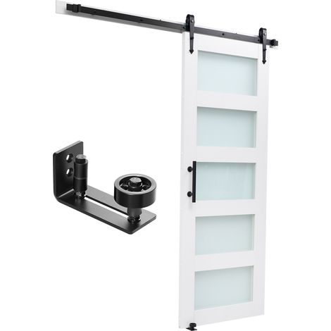 Mophorn Schiebetür im Scheunenstil mit Hardware-Kit (914 x 2134 mm), gefertigt aus robusten MDF-Platten und Milchglas, wasserabweisende PVC-Oberfläche, H-Rahmen-Design – ideal für Badezimmer