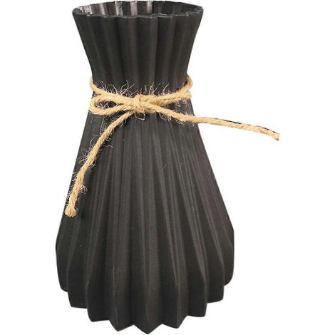 Vases en plastique style européen - Vase à fleurs en céramique - Décoration de mariage et d'intérieur - Style rotin - Incassable - Simplicité - Noir (1/5)