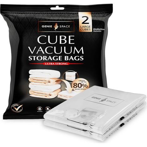 Sacs Sous Vide Cube Premium pour Vêtements, Literie et Rangement, Taille L 80×60×32 cm, Hermétiques, s et Anti-Odeur, Gain de Place, Lot de 2 (1/5)
