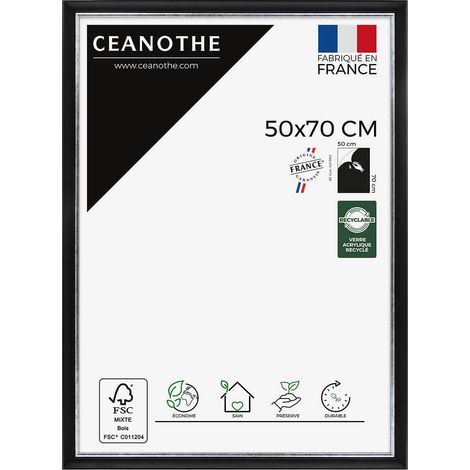 Cadre Photo Noir Finition Argent 50x70 cm et 70x50 cm - Convient au A2 et Affiche Poster - Cadre Baroque - Cadre Photo Pandore en Résine Recyclée - Fabriqué en France - Verre acrylique Incassable (1/5)