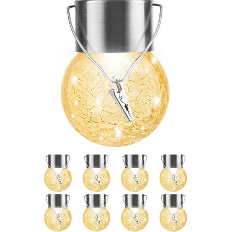 Lot de 8 globes décoratifs suspendus à énergie solaire pour l'extérieur, lanternes solaires étanches avec poignée et pince, boules lumineuses en verre solaires pour jardin et cour【jia】-AquaForge