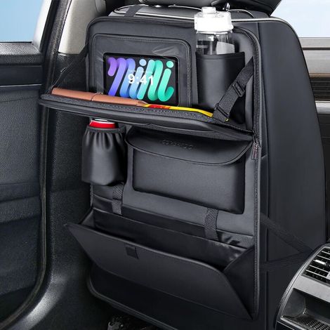 Organiseurs pour voiture, Napa cuir Protection de Dossier de Voiture Enfants avec support plat/plateau alimentaire pliable/protecteur de coussin de pied/Multi - sac/support de sac-poubelle (1/5)
