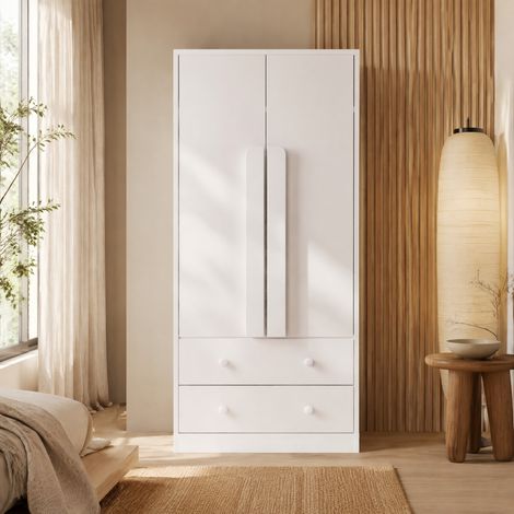 Kleiderschrank 70 x 40 x 170 cm mit 2 Türen, 2 Schubladen und 1 großem Fach, Weiß HAVRYA (1/5)