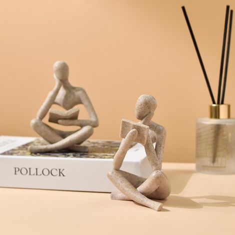 2 Pcs Décoration Maison Statue Penseur de Lecture en Grès Figurines Modernes Abstraites Esthétiques Sculpture Statuettes Penseur en Résine pour Décoration Maison Salon Bureau Bibliothèque (1/5)