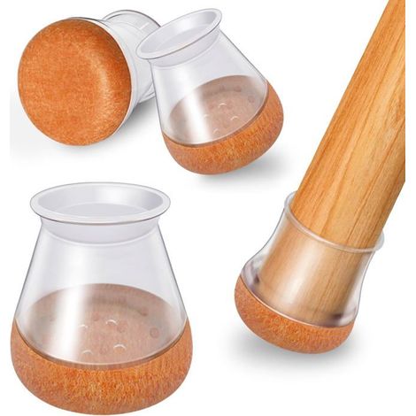 Ecleanfy - Embouts pour pieds de chaise en silicone transparents 14–20 mm avec feutre – lot de 12 (1/5)