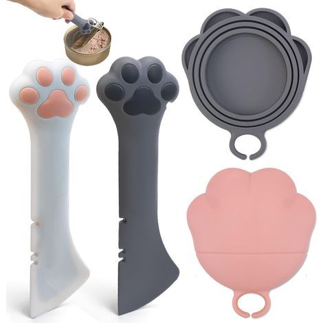 Cuillère Aliment Animaux Silicone - 2 pièces, Cuillère Aliment Chat Silicone Patte + Couvercle/Ouvre-Boîte - Pour Chat/Chien/Aliments Humides (1/5)