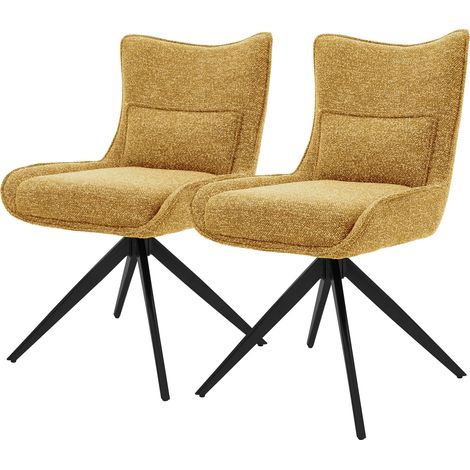 ML-Design Set 2 poltroncine da pranzo girevoli a 360° imbottite con rivestimento in tessuto gambe in acciaio piedini antigraffio regolabili sedie moderne per cucina soggiorno e salotto giallo senape (1/5)