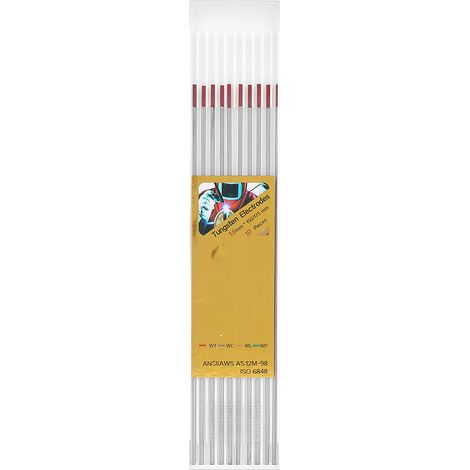 Lot de 10 électrodes TIG en tungstène pour soudage inox de canalisation, baguettes 1,6x150 mm, pack professionnel acier inoxydable. (1/5)