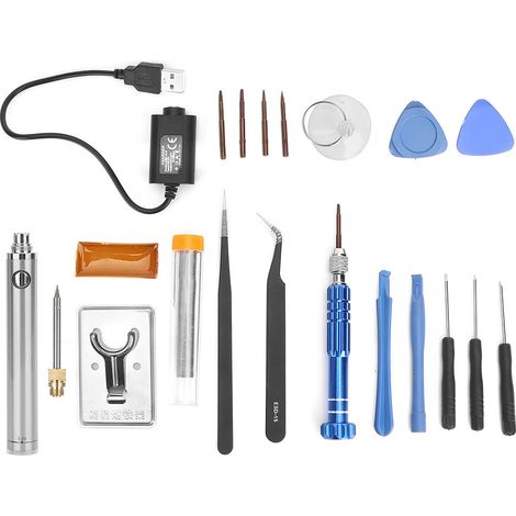 Kit fer à souder sans fil USB chargeable, fer à souder électrique portable stylo outil de soudure argent (1/5)