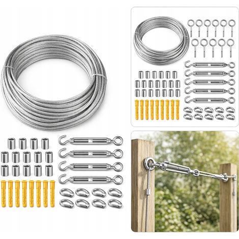 Cavo in acciaio inox zincato da 15 m e 3 mm con kit di montaggio. (1/5)