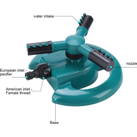 Arroseur rotatif 360° à 3 buses pour irrigation de jardin, système d'arrosage circulaire vert, couverture complète, pulvérisateur automatique. (1/5)