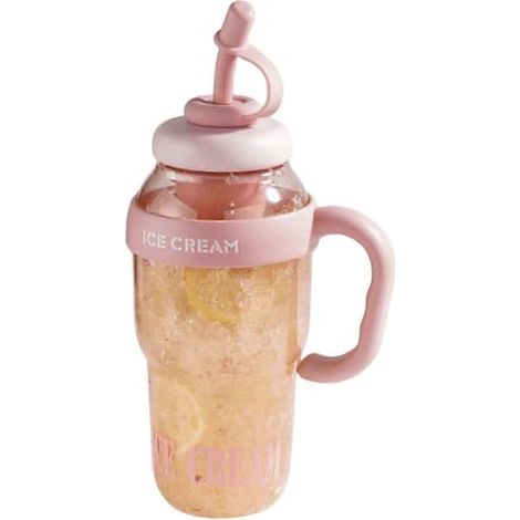 Gourde de 1300 ml avec poignée, couvercle et paille, étanche, sans BPA, résistante à la chaleur, portable, rose. (1/5)