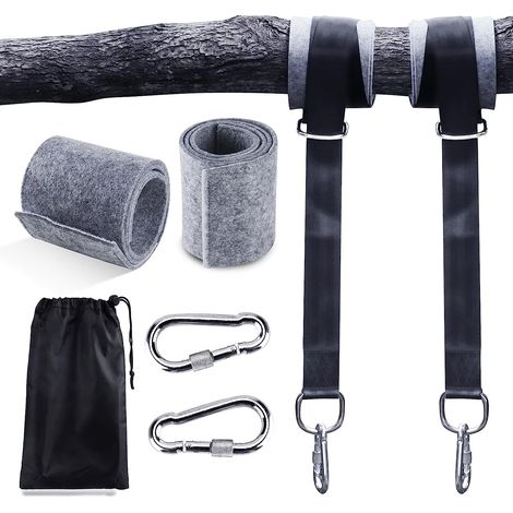 Hamac sangles, 2 Set Sangle Balancoire Suspendu 2x150CM Ultra Résistant avec D-Ring et Coussin Plus épais, Deux Crochets Mousquetons Charge Max 500KG pour Hamac et Balancoire de Jardin (1/5)