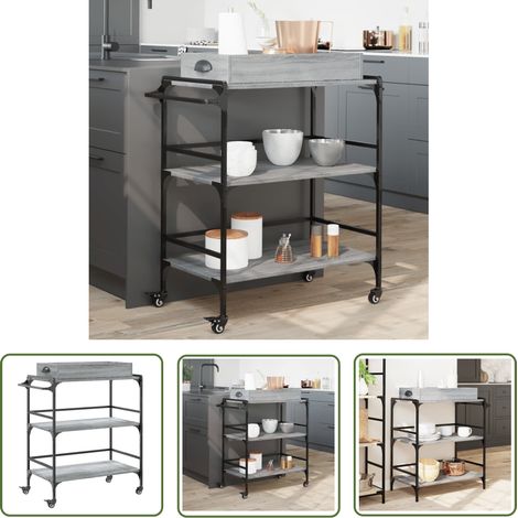 The Living Store Chariot de cuisine sonoma gris 81,5x41x92,5cm bois d'ingénierie - Meuble De Cuisine - Chariot De Cuisine - Chariot À Légumes - Chariot Roulant - Rangement Cuisine (1/5)