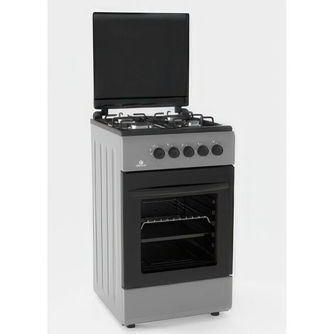 Cucina a Gas 50 cm Inox con 4 Fuochi Forno a Gas Termostato e Coperchio in Vetro Staylux 55G4F