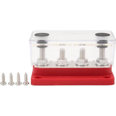 Bloc de distribution électrique 4 plots 12‑48V 150A en laiton nickelé rouge pour voitures camions camping-cars bateaux marins (1/5)