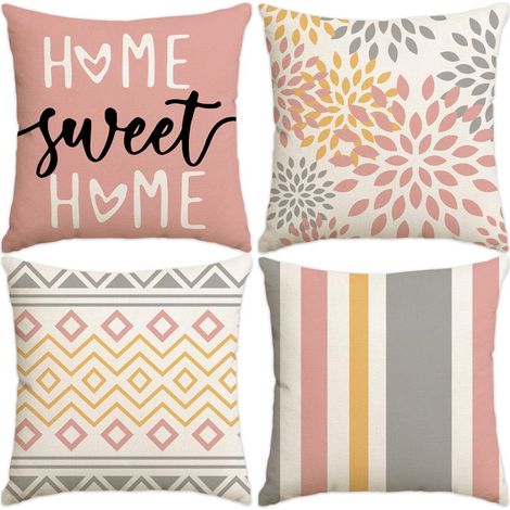 Housses de coussin géométriques Dahlia rose, lot de 4, 45 x 45 cm, housses de coussin décoratives printanières, canapé de salon, décoration extérieure, rose (1/4)