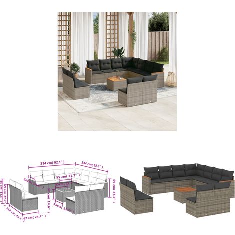 12-tlg. Garten-Sofagarnitur mit Kissen Grau Poly Rattan - Gartenmöbel - Esstisch - Lounge Set - Outdoor Möbel - Rattan Gartenmöbel - Home & Living (1/3)