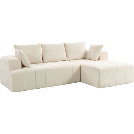 Canapé d'angle 3 places - HOMCOM - canapé-lit avec méridienne - assise et accoudoirs larges - chenille - 256 x 158 x 85 cm - beige (1/5)