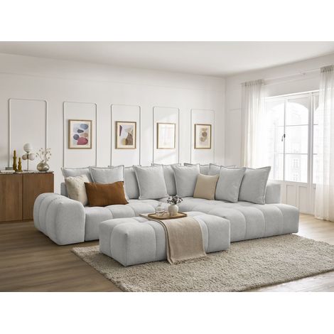 BOBOCHIC - Canapé d'angle L convertible coffre EVEREST tissu chiné avec pouf Angle droit  Gris clair (1/5)