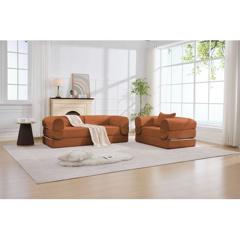 Ensemble canapé modulaire en velours côtelé 1 place + 2 places, canapé de sol sans structure, banquette épaisse rembourrée en tissu velours côtelé rayé, canapé d'angle moderne pour salon, chambre et a (1/4)