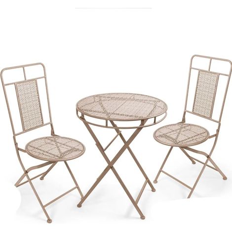 Set tavolo e due sedie in metallo rosa