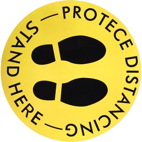Lot de 5 autocollants de distanciation sociale au sol, marquages de distance, panneaux autocollants pour écoles, marchés et espaces publics, jaune (1/5)