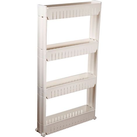 Etagere Rangement étroites,Etagere Roulette à 4 Niveaux,,Desserte Rangement Peu Encombrante,54.5 x 12.5 x 102 cm,blanc (1/5)