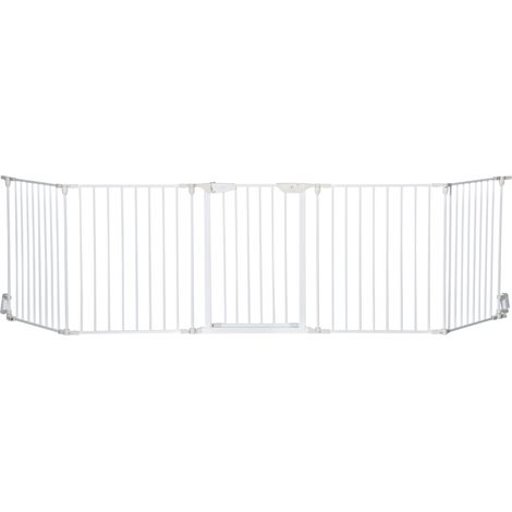 Cancellino per cani regolabile pieghevole chiusura automatica blocco 300x74,5 cm bianco