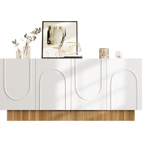 Buffet moderne 4 portes avec structure design en U et compartiments spacieux, meuble rangement salon 160x75x38 cm