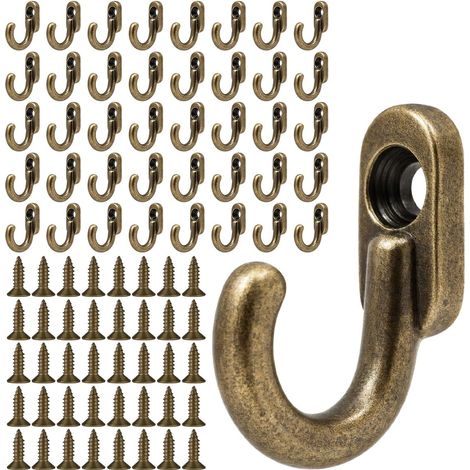 40 mini ganchos de pared rústicos con tornillos, ganchos decorativos de hierro bronce de 17x11 mm, pequeños ganchos atornillables, mini ganchos decorativos, ganchos de pared vintage atornillables, par (1/5)
