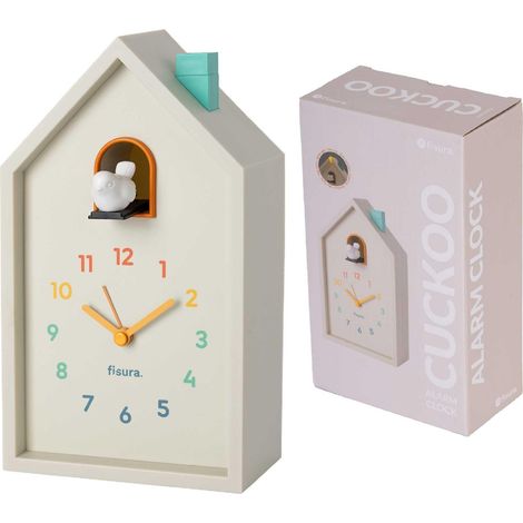 FISURA – Sveglia a cucù casetta multicolore. Sveglia analogica originale. Sveglia con lancette, tasto snooze e luce. Funzionamento: 3 batterie AA (non incluse) (1/5)