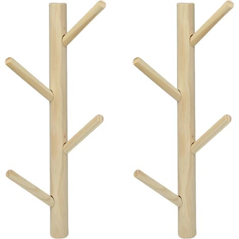 Porte Manteau Vertical Mural en Bois, 2 Pièces 8 Crochets (1/5)