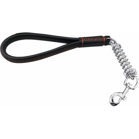 Cuir véritable chien leash court lourd pour gros chien avec amortisseur en acier inoxydable choc printemps,Noir,