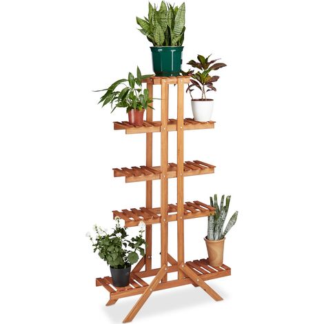 Relaxdays Blumentreppe 5 Ebenen, Aus Holz, Blumenständer für Innen, Mehrstöckig, HBT: 142,5 x 83 x 28,5 cm, hellbraun