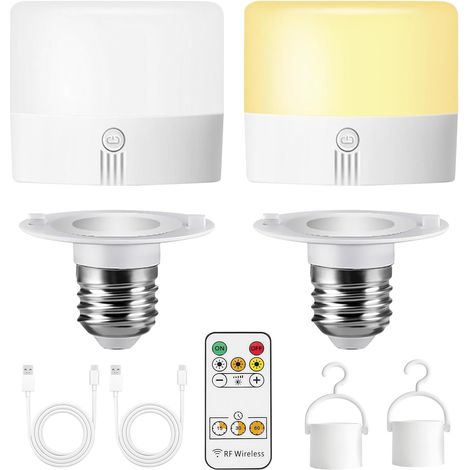 2 pcs Ampoule Led Rechargeable Télécommande, Ampoule Rechargeable E27 Télécommande & Tactile Dimmable 3 Couleurs Pour Lampes Sans Électricité Pour Lampes Sans Branchement Électrique (1/5)
