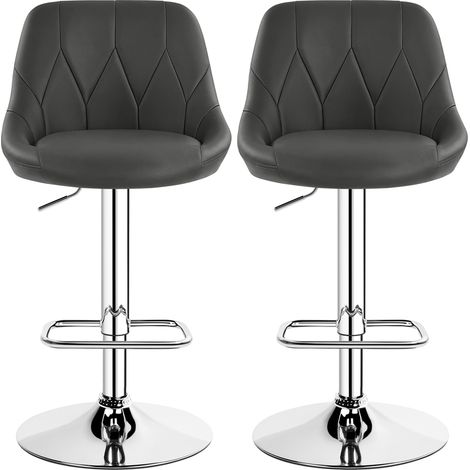 Yaheetech Set 2 Sgabelli Bar Alti Bianchi Altezza Regolabile Cucina Design Moderni con Schienale Girevole Imbottiti in Finta Pelle Poggiapiedi Metallo Grigio Scuro (1/5)