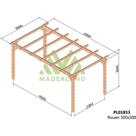 Carport en bois lamellé-collé 500 x 300 cm – 4 supports poteaux – Résistant aux intempéries – Montage rapide en 1 heure – Maderland (1/3)