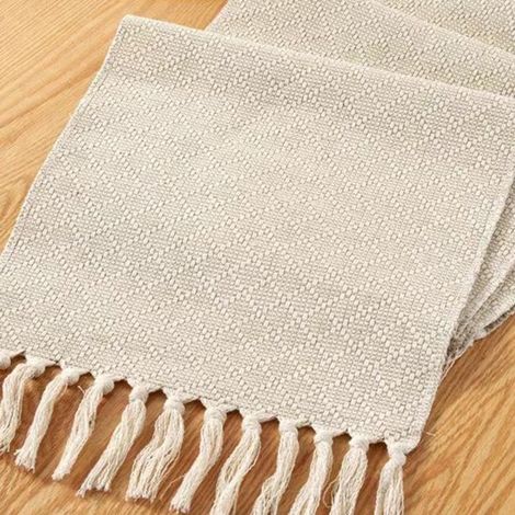 Camino de mesa de estilo rústico con borlas — Lavable — Ideal para mesas de cocina, fiestas, cumpleaños, bodas y más — 32 x 240 cm — Estilo D (1/5)