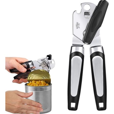 Ouvre-bouteilles et ouvre-boîtes en inox 19,3 x 5,3 cm - outil multiusage pour seniors, noir (1/5)