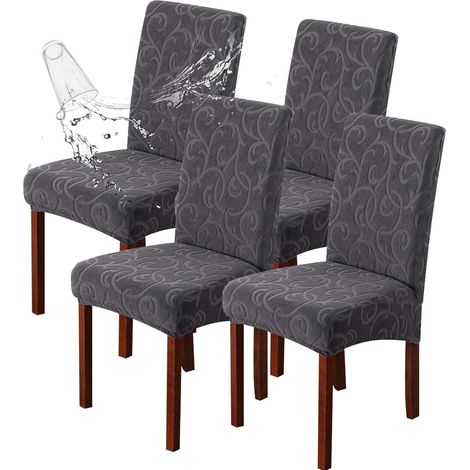 Housses de chaises imperméables pour salles à manger - conviennent aux salles à manger et aux cuisines, amovibles et lavables (4 pièces, gris foncé) (1/5)