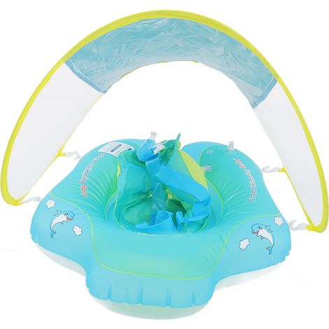 Babyschwimmring mit doppeltem Gasdruckdämpfer und Überrollschutz, Babypool-Schwimmring mit Sonnenschutzdach