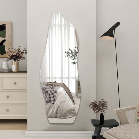 WDWRITTI Asymmetrischer Standspiegel 165 x 60 cm groß Asymmetrischer Ganzkörperspiegel, Wandspiegel Asymetrischer Spiegel für Ankleidezimmer, Schlafzimmer, Wohnzimmer (1/5)