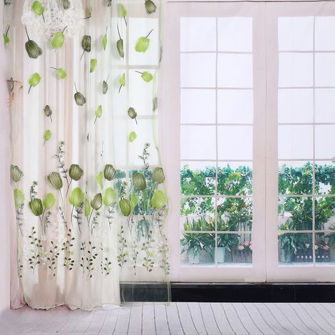 Voile imprimé tulipe 100x200 cm pour décoration fenêtre balcon vert (1/5)